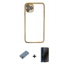 MARSİLYAN™- iPhone 11 Pro Max Kılıf Vadi Minimal - Siyah 3D Antistatik Hayalet Cam Ekran Koruyucu + Metal Kamera Lens Koruma Cam - GD