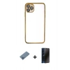 MARSİLYAN™- iPhone 11 Pro Max Kılıf Vadi Minimal - Siyah 3D Antistatik Hayalet Cam Ekran Koruyucu + Shine Kamera Lens Koruma Cam - MI