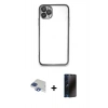 MARSİLYAN™- iPhone 11 Pro Max Kılıf Vadi Minimal - Siyah 3D Antistatik Hayalet Cam Ekran Koruyucu + Pers Alüminyum Kamera Lens - LT