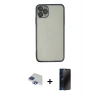 MARSİLYAN™- iPhone 11 Pro Max Kılıf Vadi Minimal - Siyah 3D Antistatik Hayalet Cam Ekran Koruyucu + Pers Alüminyum Kamera Lens - LT