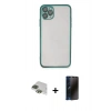 MARSİLYAN™- iPhone 11 Pro Max Kılıf Vadi Minimal - Siyah 3D Antistatik Hayalet Cam Ekran Koruyucu + Pers Alüminyum Kamera Lens - YL