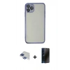 MARSİLYAN™- iPhone 11 Pro Max Kılıf Vadi Minimal - Siyah 3D Antistatik Hayalet Cam Ekran Koruyucu + Pers Alüminyum Kamera Lens - LT