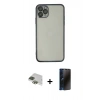 MARSİLYAN™- iPhone 11 Pro Max Kılıf Vadi Minimal - Siyah 3D Antistatik Hayalet Cam Ekran Koruyucu + Pers Alüminyum Kamera Lens - YL