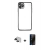 MARSİLYAN™- iPhone 11 Pro Max Kılıf Vadi Minimal - Siyah 3D Antistatik Hayalet Cam Ekran Koruyucu + Pers Alüminyum Kamera Lens - SH