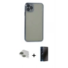 MARSİLYAN™- iPhone 11 Pro Max Kılıf Vadi Minimal - Siyah 3D Antistatik Hayalet Cam Ekran Koruyucu + Pers Alüminyum Kamera Lens - YL