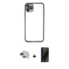 MARSİLYAN™- iPhone 11 Pro Max Kılıf Vadi Minimal - Siyah 3D Antistatik Hayalet Cam Ekran Koruyucu + Pers Alüminyum Kamera Lens - YL