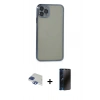 MARSİLYAN™- iPhone 11 Pro Max Kılıf Vadi Minimal - Siyah 3D Antistatik Hayalet Cam Ekran Koruyucu + Pers Alüminyum Kamera Lens - LT