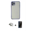 MARSİLYAN™- iPhone 11 Pro Max Kılıf Vadi Minimal - Siyah 3D Antistatik Hayalet Cam Ekran Koruyucu + Pers Alüminyum Kamera Lens - YL