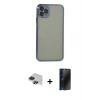 MARSİLYAN™- iPhone 11 Pro Max Kılıf Vadi Minimal - Siyah 3D Antistatik Hayalet Cam Ekran Koruyucu + Pers Alüminyum Kamera Lens - SH