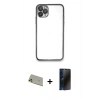 MARSİLYAN™- iPhone 11 Pro Max Kılıf Vadi Minimal - Siyah 3D Antistatik Hayalet Cam Ekran Koruyucu + Rainbow Kamera Lens Koruma Cam - GD