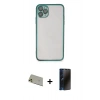 MARSİLYAN™- iPhone 11 Pro Max Kılıf Vadi Minimal - Siyah 3D Antistatik Hayalet Cam Ekran Koruyucu + Rainbow Kamera Lens Koruma Cam - GD