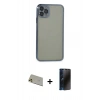MARSİLYAN™- iPhone 11 Pro Max Kılıf Vadi Minimal - Siyah 3D Antistatik Hayalet Cam Ekran Koruyucu + Rainbow Kamera Lens Koruma Cam - GD