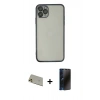 MARSİLYAN™- iPhone 11 Pro Max Kılıf Vadi Minimal - Siyah 3D Antistatik Hayalet Cam Ekran Koruyucu + Rainbow Kamera Lens Koruma Cam - GD