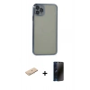 MARSİLYAN™- iPhone 11 Pro Max Kılıf Vadi Minimal - Siyah 3D Antistatik Hayalet Cam Ekran Koruyucu + Renkli Kamera Lens Koruma Cam - MI