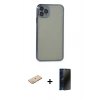 MARSİLYAN™- iPhone 11 Pro Max Kılıf Vadi Minimal - Siyah 3D Antistatik Hayalet Cam Ekran Koruyucu + Renkli Kamera Lens Koruma Cam - YL