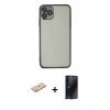 MARSİLYAN™- iPhone 11 Pro Max Kılıf Vadi Minimal - Siyah 3D Antistatik Hayalet Cam Ekran Koruyucu + Renkli Kamera Lens Koruma Cam - YL