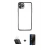 MARSİLYAN™- iPhone 11 Pro Max Kılıf Vadi Minimal - Siyah 3D Antistatik Hayalet Cam Ekran Koruyucu + Şeffaf Kamera Lens Koruma Cam
