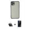 MARSİLYAN™- iPhone 11 Pro Max Kılıf Vadi Minimal - Siyah 3D Antistatik Hayalet Cam Ekran Koruyucu + Şeffaf Kamera Lens Koruma Cam