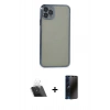 MARSİLYAN™- iPhone 11 Pro Max Kılıf Vadi Minimal - Siyah 3D Antistatik Hayalet Cam Ekran Koruyucu + Şeffaf Kamera Lens Koruma Cam