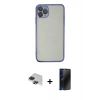 MARSİLYAN™- iPhone 11 Pro Max Kılıf Vadi Minimal - Siyah 3D Antistatik Hayalet Cam Ekran Koruyucu + Pers Alüminyum Kamera Lens - SH