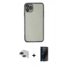 MARSİLYAN™- iPhone 11 Pro Max Kılıf Vadi Minimal - Siyah 3D Antistatik Hayalet Cam Ekran Koruyucu + Pers Alüminyum Kamera Lens - SH
