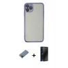 MARSİLYAN™- iPhone 11 Pro Max Kılıf Vadi Minimal - Siyah 3D Antistatik Hayalet Cam Ekran Koruyucu + Metal Kamera Lens Koruma Cam - SH