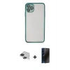 MARSİLYAN™- iPhone 11 Pro Max Kılıf Vadi Minimal - Siyah 3D Antistatik Hayalet Cam Ekran Koruyucu + Pers Alüminyum Kamera Lens - SH