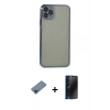 MARSİLYAN™- iPhone 11 Pro Max Kılıf Vadi Minimal - Siyah 3D Antistatik Hayalet Cam Ekran Koruyucu + Metal Kamera Lens Koruma Cam - SH