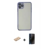 MARSİLYAN™- iPhone 11 Pro Max Kılıf Vadi Minimal - Siyah 3D Antistatik Hayalet Cam Ekran Koruyucu + Renkli Kamera Lens Koruma Cam - TU