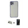 MARSİLYAN™- iPhone 11 Pro Max Kılıf Vadi Minimal - Siyah 3D Antistatik Hayalet Cam Ekran Koruyucu + Yeşil Rainbow Kamera Lens Koruma Cam
