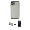MARSİLYAN™- iPhone 11 Pro Max Kılıf Vadi Minimal - Siyah 3D Antistatik Hayalet Cam Ekran Koruyucu + Yeşil Rainbow Kamera Lens Koruma Cam