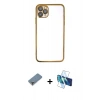 MARSİLYAN™- iPhone 11 Pro Max Kılıf Vadi Minimal - Siyah 3D Antistatik Seramik Nano Ekran Koruyucu + Metal Kamera Lens Koruma Cam - GD
