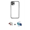MARSİLYAN™- iPhone 11 Pro Max Kılıf Vadi Minimal - Siyah 3D Antistatik Seramik Nano Ekran Koruyucu + Pers Alüminyum Kamera Lens - KI