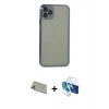 MARSİLYAN™- iPhone 11 Pro Max Kılıf Vadi Minimal - Siyah 3D Antistatik Seramik Nano Ekran Koruyucu + Rainbow Kamera Lens Koruma Cam - GD