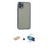 MARSİLYAN™- iPhone 11 Pro Max Kılıf Vadi Minimal - Siyah 3D Antistatik Seramik Nano Ekran Koruyucu + Turuncu Renkli Kamera Lens Koruma Cam