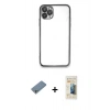 MARSİLYAN™- iPhone 11 Pro Max Kılıf Vadi Minimal - Siyah 6D Mat Seramik Hayalet Nano Ekran Koruyucu + Gümüş Shine Kamera Lens Koruma Cam