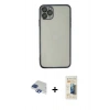 MARSİLYAN™- iPhone 11 Pro Max Kılıf Vadi Minimal - Siyah 6D Mat Seramik Hayalet Nano Ekran Koruyucu + Pers Alüminyum Kamera Lens - LT