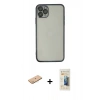 MARSİLYAN™- iPhone 11 Pro Max Kılıf Vadi Minimal - Siyah 6D Mat Seramik Hayalet Nano Ekran Koruyucu + Pembe Renkli Kamera Lens Koruma Cam