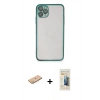 MARSİLYAN™- iPhone 11 Pro Max Kılıf Vadi Minimal - Siyah 6D Mat Seramik Hayalet Nano Ekran Koruyucu + Pembe Renkli Kamera Lens Koruma Cam