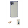 MARSİLYAN™- iPhone 11 Pro Max Kılıf Vadi Minimal - Siyah 6D Mat Seramik Hayalet Nano Ekran Koruyucu + Pembe Renkli Kamera Lens Koruma Cam
