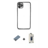 MARSİLYAN™- iPhone 11 Pro Max Kılıf Vadi Minimal - Siyah Bilvis Hayalet Cam Ekran Koruyucu + Metal Kamera Lens Koruma Cam - AKYL