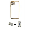 MARSİLYAN™- iPhone 11 Pro Max Kılıf Vadi Minimal - Siyah Bilvis Hayalet Cam Ekran Koruyucu + Rainbow Kamera Lens Koruma Cam - GD