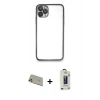 MARSİLYAN™- iPhone 11 Pro Max Kılıf Vadi Minimal - Siyah Bilvis Hayalet Cam Ekran Koruyucu + Rainbow Kamera Lens Koruma Cam - GD
