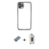 MARSİLYAN™- iPhone 11 Pro Max Kılıf Vadi Minimal - Siyah Bilvis Hayalet Cam Ekran Koruyucu + Shine Kamera Lens Koruma Cam - MI