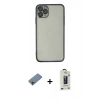 MARSİLYAN™- iPhone 11 Pro Max Kılıf Vadi Minimal - Siyah Bilvis Hayalet Cam Ekran Koruyucu + Pembe Shine Kamera Lens Koruma Cam