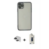MARSİLYAN™- iPhone 11 Pro Max Kılıf Vadi Minimal - Siyah Bilvis Hayalet Cam Ekran Koruyucu + Pers Alüminyum Kamera Lens - SH