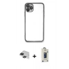MARSİLYAN™- iPhone 11 Pro Max Kılıf Vadi Minimal - Siyah Bilvis Hayalet Cam Ekran Koruyucu + Pers Alüminyum Kamera Lens - SH