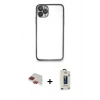 MARSİLYAN™- iPhone 11 Pro Max Kılıf Vadi Minimal - Siyah Bilvis Hayalet Cam Ekran Koruyucu + Pers Alüminyum Kamera Lens - KI