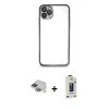 MARSİLYAN™- iPhone 11 Pro Max Kılıf Vadi Minimal - Siyah Bilvis Hayalet Cam Ekran Koruyucu + Pers Alüminyum Kamera Lens - YL