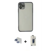 MARSİLYAN™- iPhone 11 Pro Max Kılıf Vadi Minimal - Siyah Bilvis Hayalet Cam Ekran Koruyucu + Pers Alüminyum Kamera Lens - LT